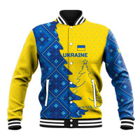 Ukraine Christmas Baseball Jacket with Yellow and Blue Tree Design and Traditional Embroidery - Wonder Print Shop