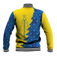 Ukraine Christmas Baseball Jacket with Yellow and Blue Tree Design and Traditional Embroidery - Wonder Print Shop