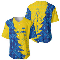 Ukraine Christmas Baseball Jersey with Yellow and Blue Tree Design and Traditional Embroidery - Wonder Print Shop