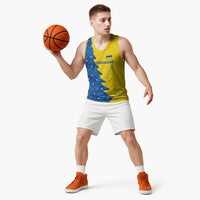 Ukraine Christmas Basketball Jersey with Yellow and Blue Tree Design and Traditional Embroidery - Wonder Print Shop