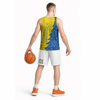 Ukraine Christmas Basketball Jersey with Yellow and Blue Tree Design and Traditional Embroidery - Wonder Print Shop