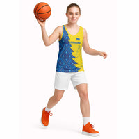 Ukraine Christmas Basketball Jersey with Yellow and Blue Tree Design and Traditional Embroidery - Wonder Print Shop