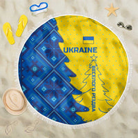 Ukraine Christmas Beach Blanket with Yellow and Blue Tree Design and Traditional Embroidery - Wonder Print Shop