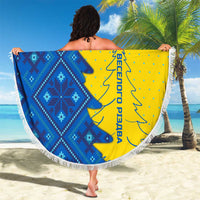 Ukraine Christmas Beach Blanket with Yellow and Blue Tree Design and Traditional Embroidery - Wonder Print Shop