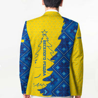 Ukraine Christmas Blazer with Yellow and Blue Tree Design and Traditional Embroidery - Wonder Print Shop