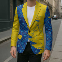 Ukraine Christmas Blazer with Yellow and Blue Tree Design and Traditional Embroidery - Wonder Print Shop