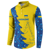 Ukraine Christmas Button Sweatshirt with Yellow and Blue Tree Design and Traditional Embroidery - Wonder Print Shop