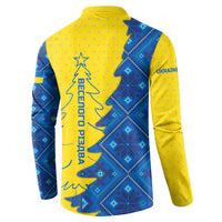 Ukraine Christmas Button Sweatshirt with Yellow and Blue Tree Design and Traditional Embroidery - Wonder Print Shop