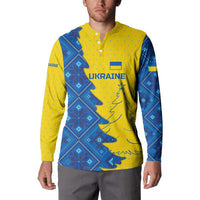 Ukraine Christmas Button Sweatshirt with Yellow and Blue Tree Design and Traditional Embroidery - Wonder Print Shop