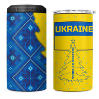 Ukraine Christmas 4 in 1 Can Cooler Tumbler with Yellow and Blue Tree Design and Traditional Embroidery - Wonder Print Shop