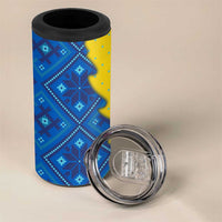 Ukraine Christmas 4 in 1 Can Cooler Tumbler with Yellow and Blue Tree Design and Traditional Embroidery - Wonder Print Shop