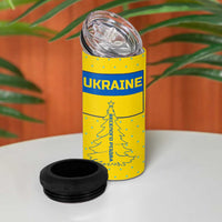 Ukraine Christmas 4 in 1 Can Cooler Tumbler with Yellow and Blue Tree Design and Traditional Embroidery - Wonder Print Shop