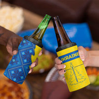 Ukraine Christmas 4 in 1 Can Cooler Tumbler with Yellow and Blue Tree Design and Traditional Embroidery - Wonder Print Shop