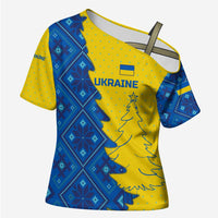 Ukraine Christmas Cross Shoulder Shirt with Yellow and Blue Tree Design and Traditional Embroidery - Wonder Print Shop