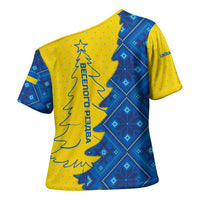 Ukraine Christmas Cross Shoulder Shirt with Yellow and Blue Tree Design and Traditional Embroidery - Wonder Print Shop