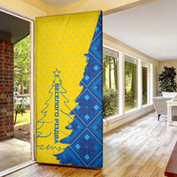 Ukraine Christmas Door Cover with Yellow and Blue Tree Design and Traditional Embroidery - Wonder Print Shop