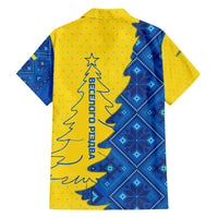 Ukraine Christmas Family Matching Long Sleeve Bodycon Dress and Hawaiian Shirt with Yellow and Blue Tree Design and Traditional Embroidery - Wonder Print Shop