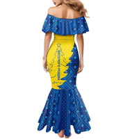 Ukraine Christmas Family Matching Mermaid Dress and Hawaiian Shirt with Yellow and Blue Tree Design and Traditional Embroidery - Wonder Print Shop