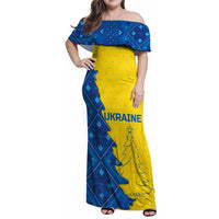 Ukraine Christmas Family Matching Off Shoulder Maxi Dress and Hawaiian Shirt with Yellow and Blue Tree Design and Traditional Embroidery - Wonder Print Shop