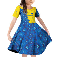 Ukraine Christmas Family Matching Off Shoulder Short Dress and Hawaiian Shirt with Yellow and Blue Tree Design and Traditional Embroidery - Wonder Print Shop