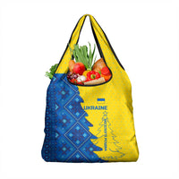 Ukraine Christmas Grocery Bag with Yellow and Blue Tree Design and Traditional Embroidery - Wonder Print Shop