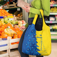 Ukraine Christmas Grocery Bag with Yellow and Blue Tree Design and Traditional Embroidery - Wonder Print Shop