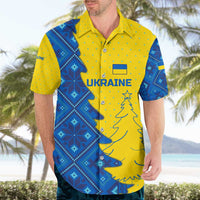 Ukraine Christmas Hawaiian Shirt with Yellow and Blue Tree Design and Traditional Embroidery - Wonder Print Shop