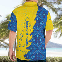 Ukraine Christmas Hawaiian Shirt with Yellow and Blue Tree Design and Traditional Embroidery - Wonder Print Shop