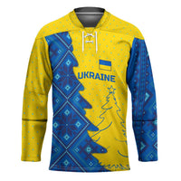 Ukraine Christmas Hockey Jersey with Yellow and Blue Tree Design and Traditional Embroidery - Wonder Print Shop