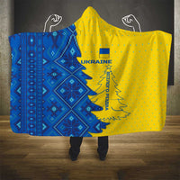 Ukraine Christmas Hooded Blanket with Yellow and Blue Tree Design and Traditional Embroidery - Wonder Print Shop