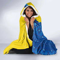 Ukraine Christmas Hooded Blanket with Yellow and Blue Tree Design and Traditional Embroidery - Wonder Print Shop