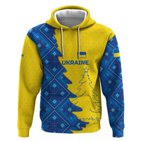 Ukraine Christmas Hoodie with Yellow and Blue Tree Design and Traditional Embroidery - Wonder Print Shop