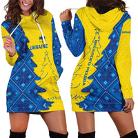 Ukraine Christmas Hoodie Dress with Yellow and Blue Tree Design and Traditional Embroidery - Wonder Print Shop