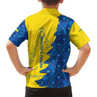 Ukraine Christmas Kid Hawaiian Shirt with Yellow and Blue Tree Design and Traditional Embroidery - Wonder Print Shop