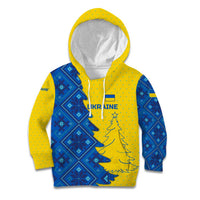Ukraine Christmas Kid Hoodie with Yellow and Blue Tree Design and Traditional Embroidery - Wonder Print Shop