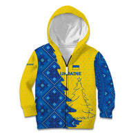 Ukraine Christmas Kid Hoodie with Yellow and Blue Tree Design and Traditional Embroidery - Wonder Print Shop