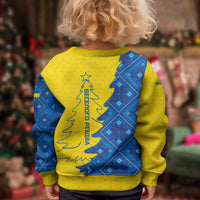 Ukraine Christmas Kid Ugly Christmas Sweater with Yellow and Blue Tree Design and Traditional Embroidery - Wonder Print Shop