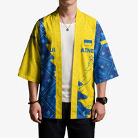 Ukraine Christmas Kimono with Yellow and Blue Tree Design and Traditional Embroidery - Wonder Print Shop