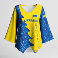 Ukraine Christmas Kimono Sleeve Blouse with Yellow and Blue Tree Design and Traditional Embroidery - Wonder Print Shop