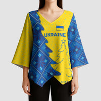 Ukraine Christmas Kimono Sleeve Blouse with Yellow and Blue Tree Design and Traditional Embroidery - Wonder Print Shop