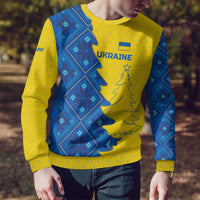 Ukraine Christmas Ugly Christmas Sweater with Yellow and Blue Tree Design and Traditional Embroidery - Wonder Print Shop