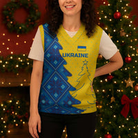 Ukraine Christmas Knitted V-Neck Vest with Yellow and Blue Tree Design and Traditional Embroidery - Wonder Print Shop