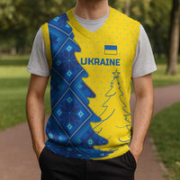 Ukraine Christmas Knitted V-Neck Vest with Yellow and Blue Tree Design and Traditional Embroidery - Wonder Print Shop