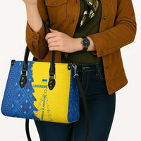 Ukraine Christmas Leather Bag with Yellow and Blue Tree Design and Traditional Embroidery - Wonder Print Shop