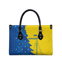 Ukraine Christmas Leather Bag with Yellow and Blue Tree Design and Traditional Embroidery - Wonder Print Shop