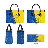 Ukraine Christmas Leather Bag with Yellow and Blue Tree Design and Traditional Embroidery - Wonder Print Shop