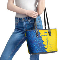 Ukraine Christmas Leather Tote Bag with Yellow and Blue Tree Design and Traditional Embroidery - Wonder Print Shop
