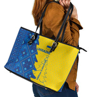 Ukraine Christmas Leather Tote Bag with Yellow and Blue Tree Design and Traditional Embroidery - Wonder Print Shop