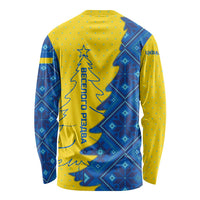 Ukraine Christmas Long Sleeve Shirt with Yellow and Blue Tree Design and Traditional Embroidery - Wonder Print Shop