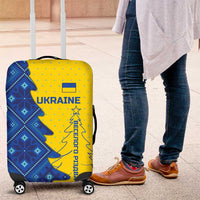 Ukraine Christmas Luggage Cover with Yellow and Blue Tree Design and Traditional Embroidery - Wonder Print Shop